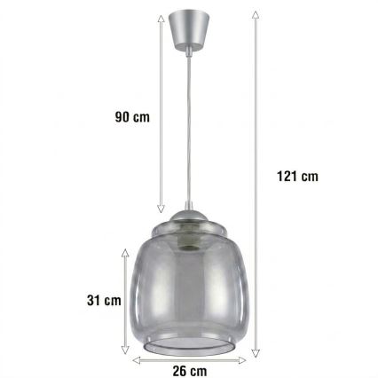 Brilagi - LED-hanglamp met kabel RETRO GLASS 1xE27/60W/230V Ø 26 cm zilver/rookgrijs