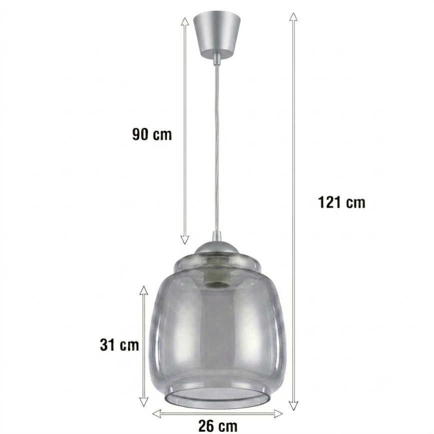 Brilagi - LED-hanglamp met kabel RETRO GLASS 1xE27/60W/230V Ø 26 cm zilver/rookgrijs