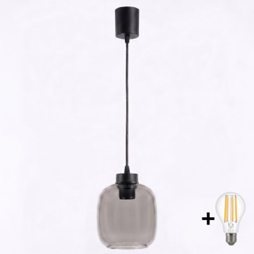 Brilagi - LED-hanglamp aan kabel RETRO GLASS 1x E27/60W/230V Ø 14 cm zwart/rookgrijs