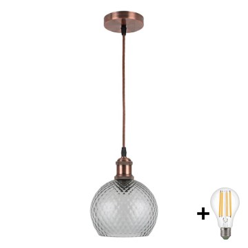 Brilagi - LED-hanglamp aan kabel RETRO GLASS 1x E27/60W/230V Ø 18 cm koper/rookgrijs