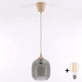 Brilagi - LED-hanglamp aan kabel RETRO GLASS 1xE27/60W/230V Ø 14 cm beige/rookgrijs
