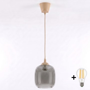 Brilagi - LED-hanglamp aan kabel RETRO GLASS 1xE27/60W/230V Ø 14 cm beige/rookgrijs