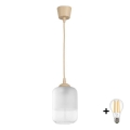 Brilagi - LED-hanglamp aan kabel RETRO GLASS 1xE27/60W/230V Ø 14 cm beige/wit