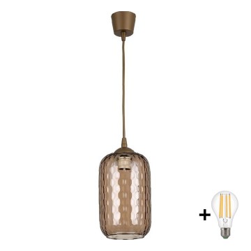 Brilagi - LED-hanglamp aan kabel RETRO GLASS 1xE27/60W/230V Ø 14 cm bruin//rookbruin