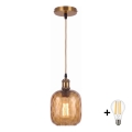 BRILAGI - LED hanglamp aan kabel RETRO GLASS 1xE27/60W/230V Ø 14 cm goud/rookbruin