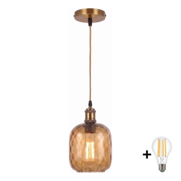 BRILAGI - LED hanglamp aan kabel RETRO GLASS 1xE27/60W/230V Ø 14 cm goud/rookbruin