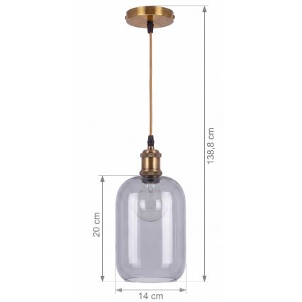 BRILAGI - LED-hanglamp met snoer RETRO GLASS 1xE27/60W/230V Ø 14 cm goud/rookgrijs