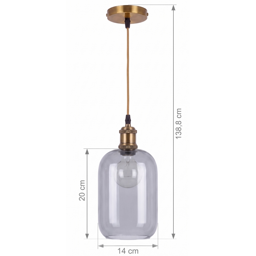 BRILAGI - LED-hanglamp met snoer RETRO GLASS 1xE27/60W/230V Ø 14 cm goud/rookgrijs