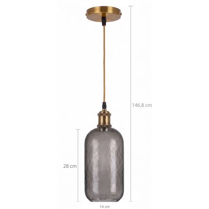BRILAGI - LED Hanglamp aan snoer RETRO GLASS 1xE27/60W/230V Ø 14 cm goud/rookgrijs