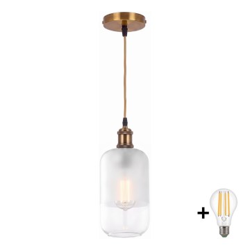 BRILAGI - LED-hanglamp aan kabel RETRO GLASS 1xE27/60W/230V Ø 14 cm goud/wit