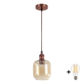 Brilagi - LED-hanglamp aan kabel RETRO GLASS 1xE27/60W/230V Ø 14 cm koper/rookbruin
