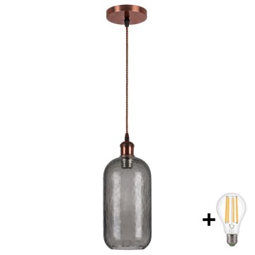 Brilagi - LED-hanglamp aan kabel RETRO GLASS 1xE27/60W/230V Ø 14 cm koper/rookgrijs