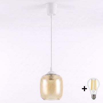 Brilagi - LED-hanglamp aan kabel RETRO GLASS 1xE27/60W/230V Ø 14 cm wit/rookbruin