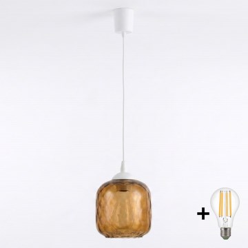 Brilagi - LED-hanglamp aan kabel RETRO GLASS 1xE27/60W/230V Ø 14 cm wit/rookbruin