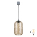 BRILAGI - LED-hanglamp aan kabel RETRO GLASS 1xE27/60W/230V Ø 14 cm zilver/rookbruin