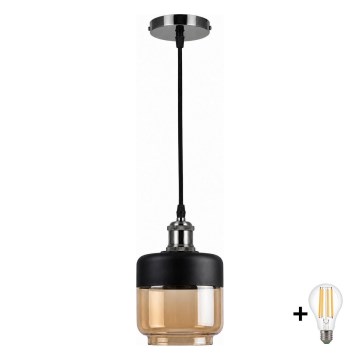 BRILAGI - LED hanglamp aan kabel RETRO GLASS 1xE27/60W/230V Ø 14 cm zwart/rookbeige