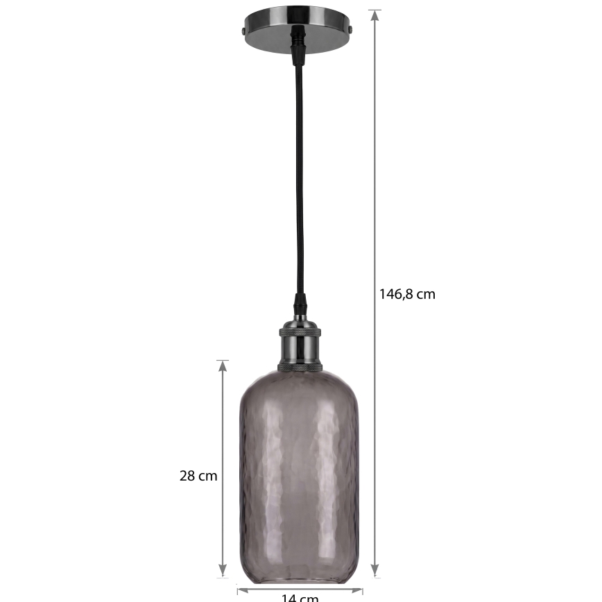 BRILAGI - LED hanglamp met kabel RETRO GLASS 1xE27/60W/230V Ø 14 cm zwart/rookgrijs