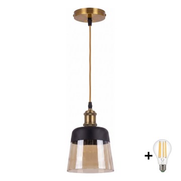 BRILAGI - LED-hanglamp aan kabel RETRO GLASS 1xE27/60W/230V Ø 15,5 cm goud/rookbeige
