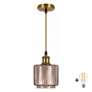 BRILAGI - LED-hanglamp aan kabel RETRO GLASS 1xE27/60W/230V Ø 15 cm goud/gerookt beige
