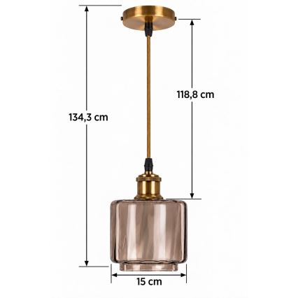 BRILAGI - LED-hanglamp aan kabel RETRO GLASS 1xE27/60W/230V Ø 15 cm goud/gerookt beige
