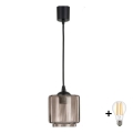 Brilagi - LED-hanglamp aan kabel RETRO GLASS 1xE27/60W/230V Ø 15 cm zwart/rookbeige