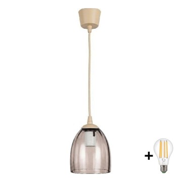 Brilagi - LED-hanglamp aan kabel RETRO GLASS 1xE27/60W/230V Ø 17 cm beige/rookbeige