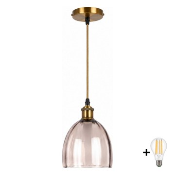 BRILAGI - LED hanglamp aan kabel RETRO GLASS 1xE27/60W/230V Ø 17 cm goud/rookbeige