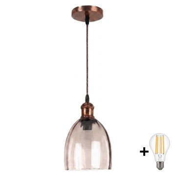 Brilagi - LED-hanglamp aan kabel RETRO GLASS 1xE27/60W/230V Ø 17 cm koper/gerookt beige