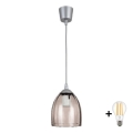 Brilagi - LED-hanglamp aan kabel RETRO GLASS 1xE27/60W/230V Ø 17 cm zilver/rookbeige