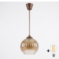 Brilagi - LED-hanglamp aan kabel RETRO GLASS 1xE27/60W/230V Ø 18 cm bruin/gerookt bruin