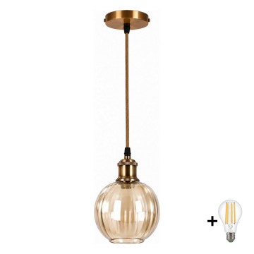 BRILAGI - LED-hanglamp aan kabel RETRO GLASS 1xE27/60W/230V Ø 18 cm goud/rookbruin