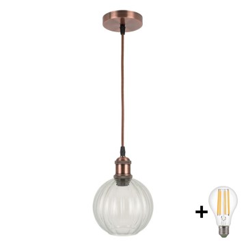 Brilagi - LED hanglamp aan kabel RETRO GLASS 1xE27/60W/230V Ø 18 cm koper/helder