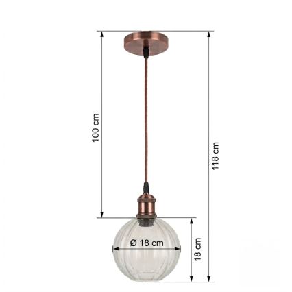 Brilagi - LED hanglamp aan kabel RETRO GLASS 1xE27/60W/230V Ø 18 cm koper/helder