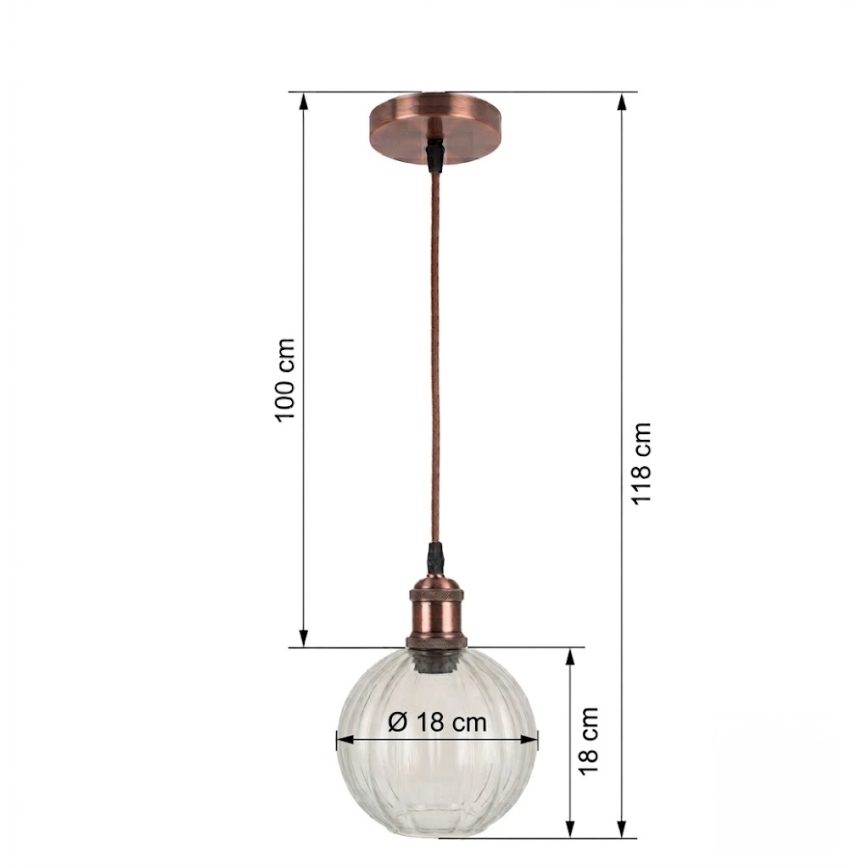 Brilagi - LED hanglamp aan kabel RETRO GLASS 1xE27/60W/230V Ø 18 cm koper/helder