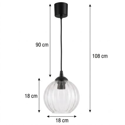 Brilagi - LED hanglamp aan kabel RETRO GLASS 1xE27/60W/230V Ø 18 cm zwart/helder