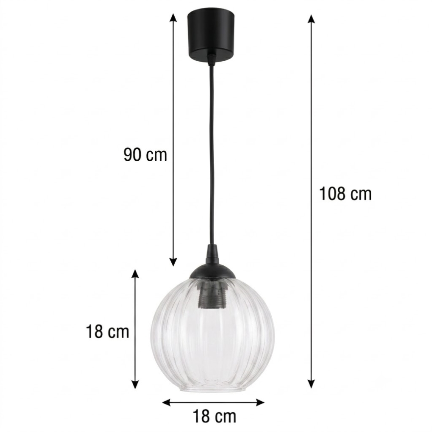 Brilagi - LED hanglamp aan kabel RETRO GLASS 1xE27/60W/230V Ø 18 cm zwart/helder