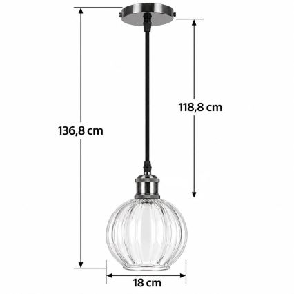BRILAGI - LED-hanglamp aan kabel RETRO GLASS 1xE27/60W/230V Ø 18 cm zwart/helder