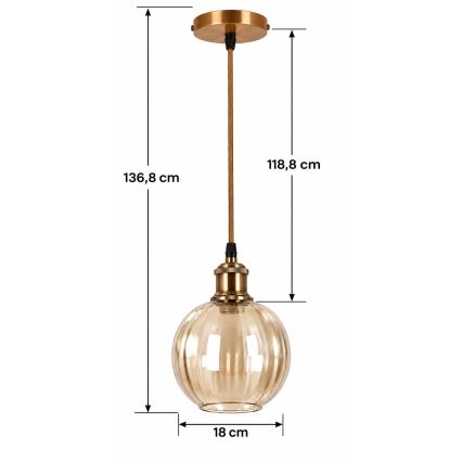 BRILAGI - LED-hanglamp aan kabel RETRO GLASS 1xE27/60W/230V Ø 18 cm goud/rookbruin