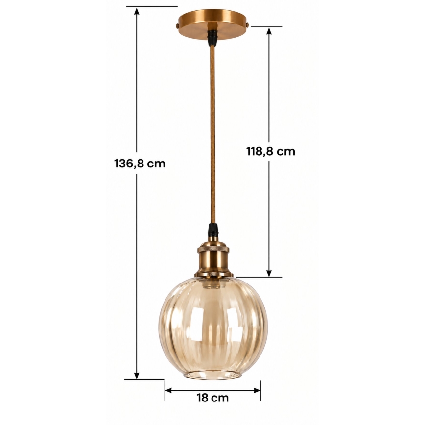 BRILAGI - LED-hanglamp aan kabel RETRO GLASS 1xE27/60W/230V Ø 18 cm goud/rookbruin
