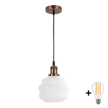 Brilagi - LED-hanglamp aan kabel RETRO GLASS 1xE27/60W/230V Ø 20 cm koper/wit