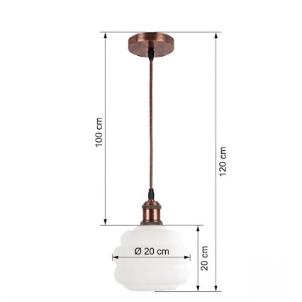 Brilagi - LED-hanglamp aan kabel RETRO GLASS 1xE27/60W/230V Ø 20 cm koper/wit