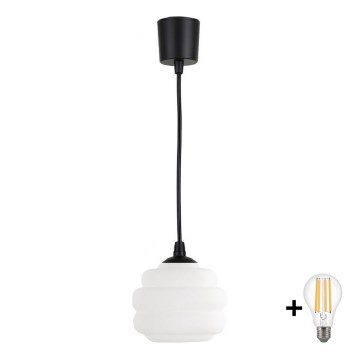 Brilagi - LED-hanglamp aan kabel RETRO GLASS 1xE27/60W/230V Ø 20 cm zwart/wit