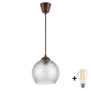 Brilagi - LED-hanglamp aan kabel RETRO GLASS 1xE27/60W/230V Ø 25 cm bruin/rookgrijs