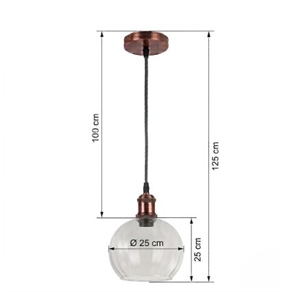 Brilagi - LED hanglamp aan kabel RETRO GLASS 1xE27/60W/230V Ø 25 cm koper/helder