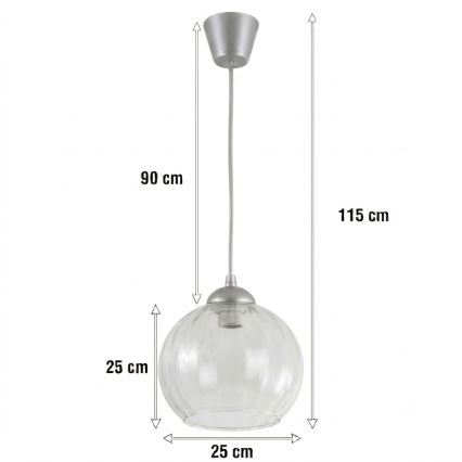 Brilagi - LED hanglamp aan kabel RETRO GLASS 1xE27/60W/230V Ø 25 cm zilver/helder