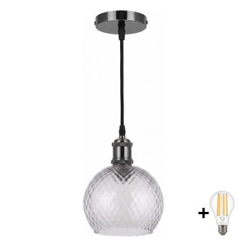 BRILAGI - LED hanglamp aan kabel RETRO GLASS 1xE27/60W/230V Ø 25 cm zwart/rookgrijs