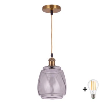 BRILAGI - LED hanglamp aan kabel RETRO GLASS 1xE27/60W/230V Ø 26 cm goud/rookgrijs
