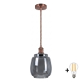 Brilagi - LED-hanglamp aan kabel RETRO GLASS 1xE27/60W/230V ø 26 cm koper/rookgrijs