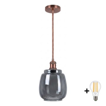 Brilagi - LED-hanglamp aan kabel RETRO GLASS 1xE27/60W/230V ø 26 cm koper/rookgrijs