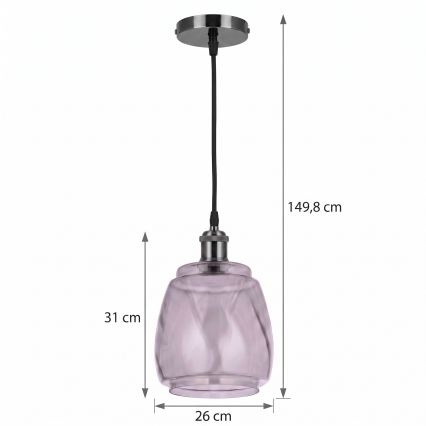 BRILAGI - LED hanglamp aan kabel RETRO GLASS 1xE27/60W/230V Ø 26 cm zwart/rookgrijs